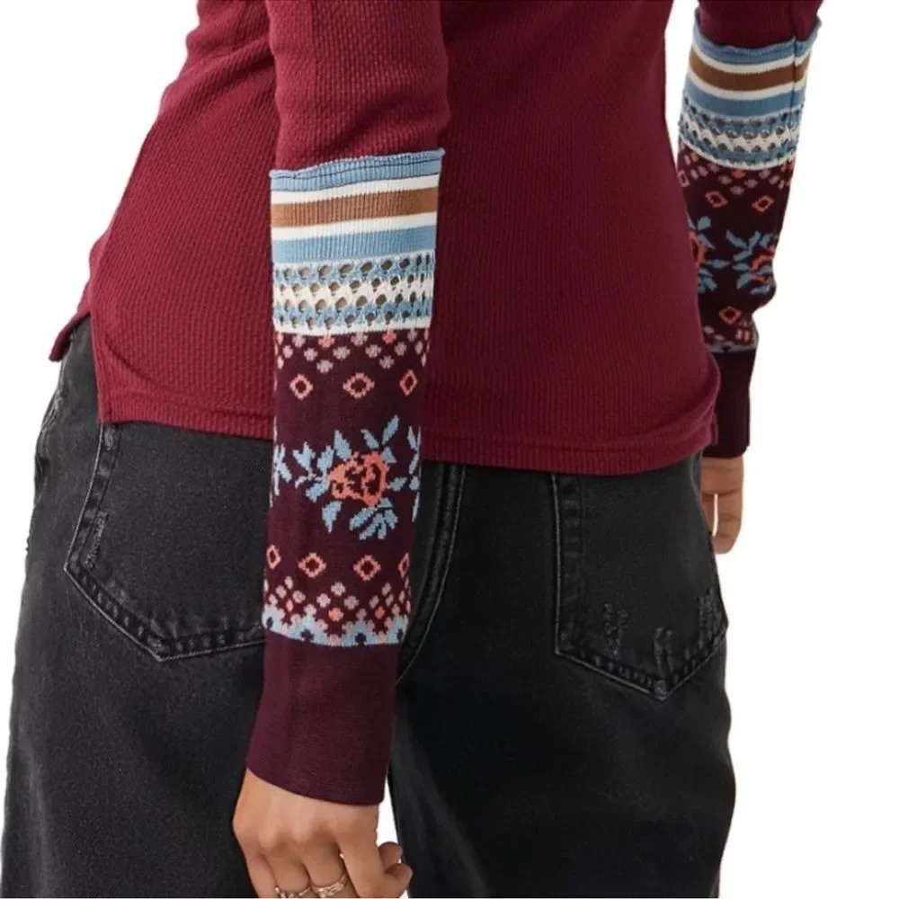 NWOT Free People Mikah Notch Neck waffle Top - Picture 2 of 14